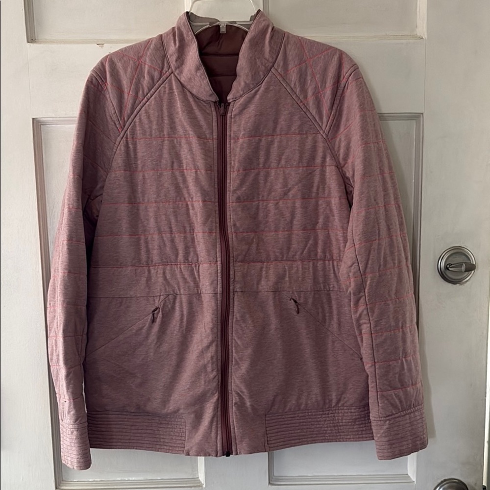 Lululemon The Bomb Bomber Heathered Bark Berry Quilted Reversible Jacket